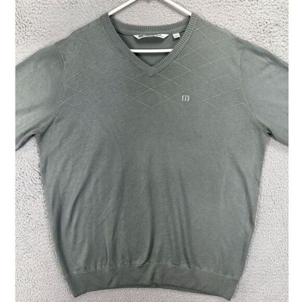 Travis Mathew V-Neck Sweater Adult XL Grey Nylon Blend Pullover Long Sleeve Mens